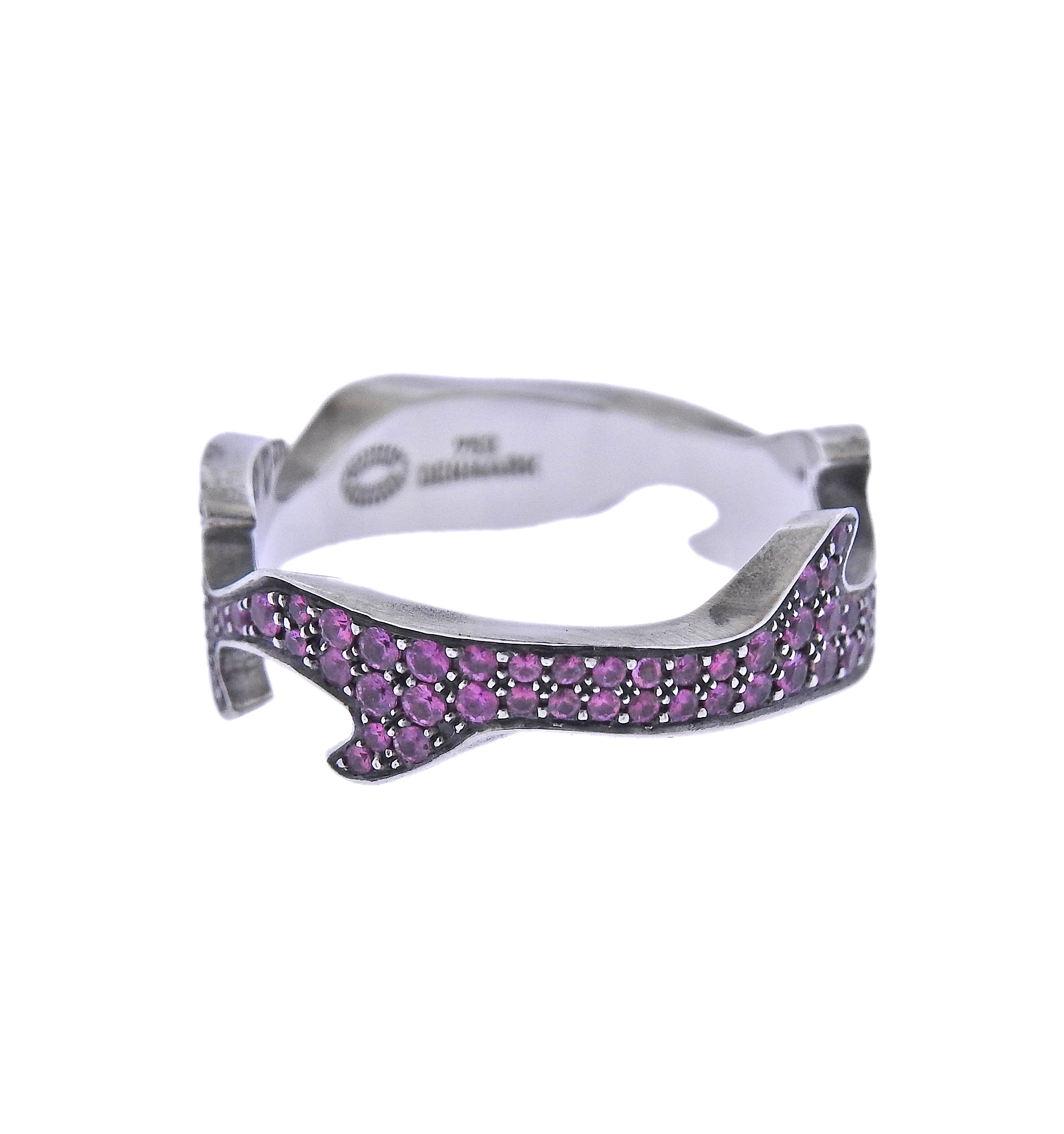 Georg Jensen Fusion White Gold Pink Sapphire Centre Ring #1370