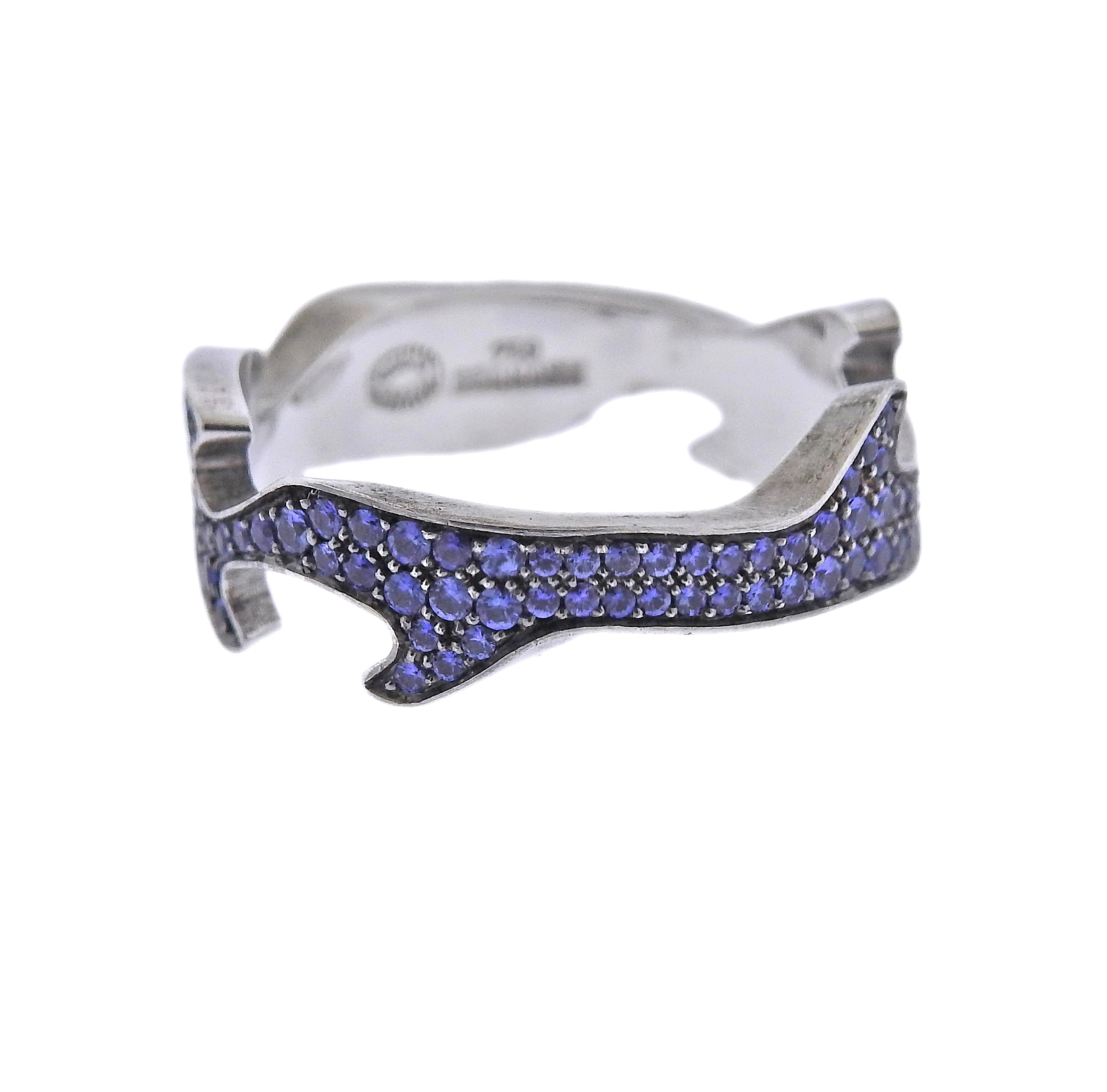 Georg Jensen Fusion Gold Blue Sapphire Centre Ring #1370
