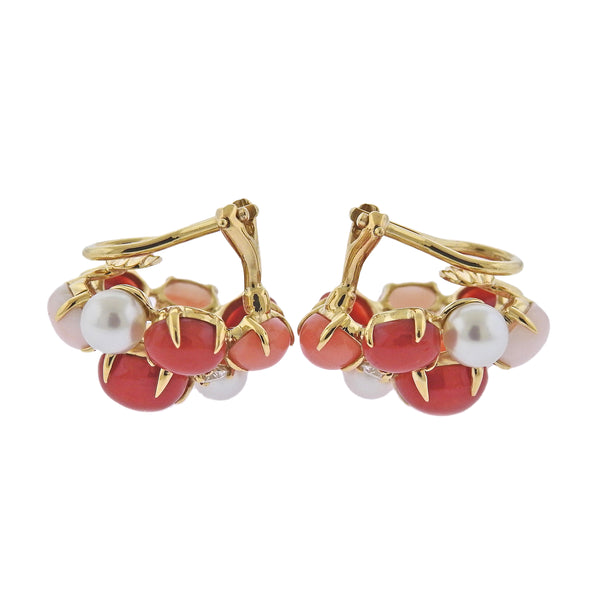 Seaman Schepps Bubble Coral Pearl Diamond Gold Earrings
