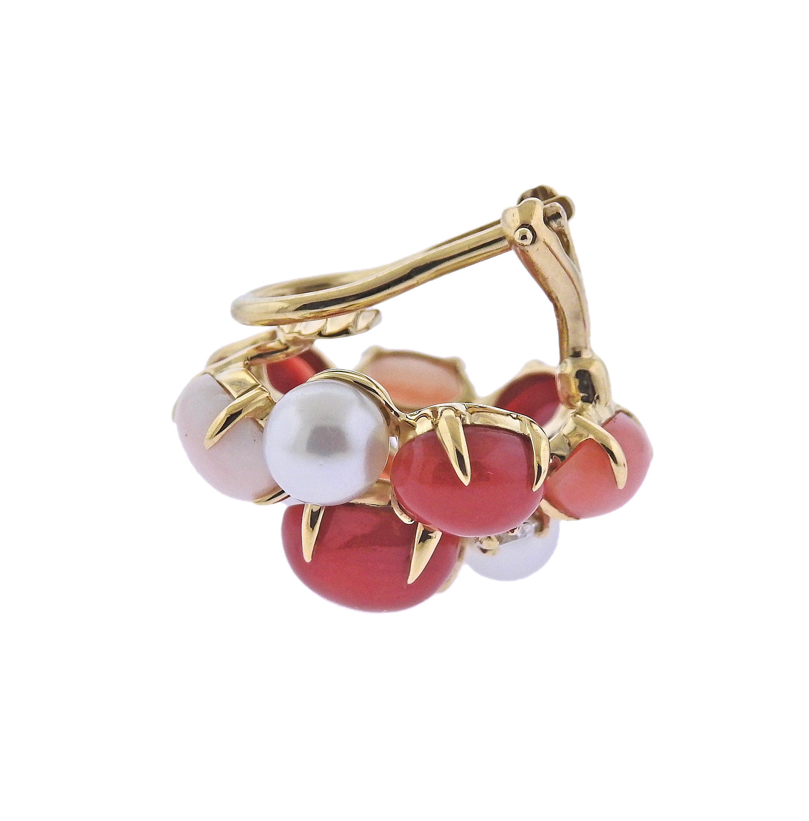 Seaman Schepps Bubble Coral Pearl Diamond Gold Earrings