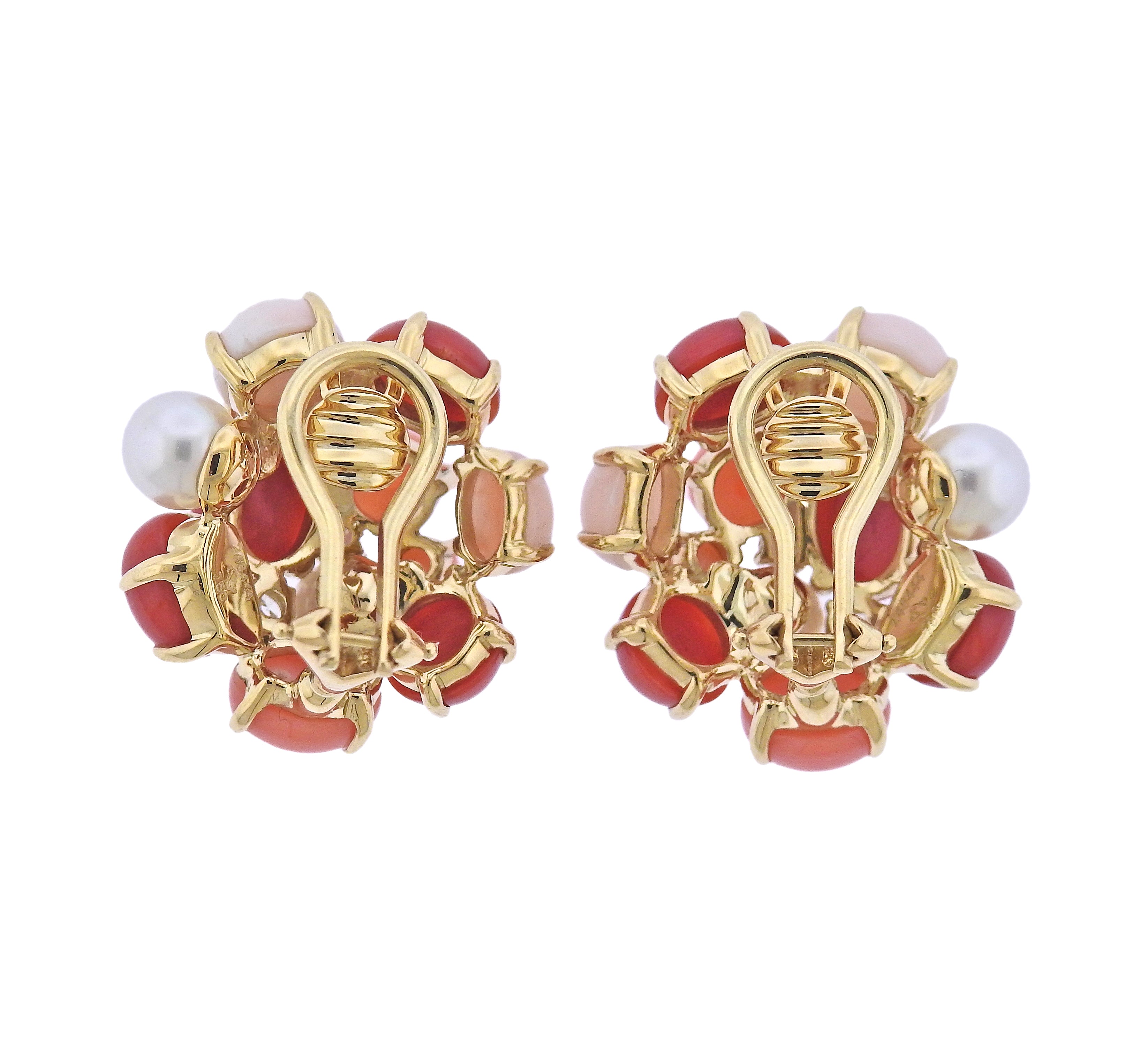 Seaman Schepps Bubble Coral Pearl Diamond Gold Earrings