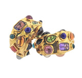 Seaman Schepps Fifties Multi Color Gemstone Gold Hoop Earrings