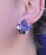 Seaman Schepps Diamond Sapphire Pearl Iolite Gold Earrings