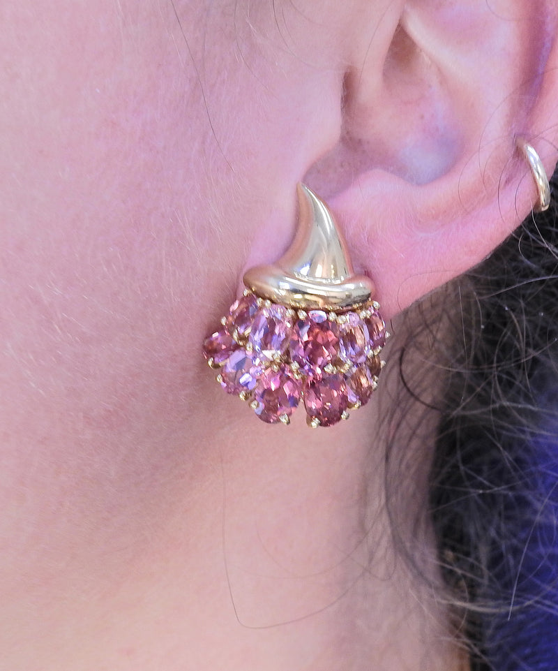 Verdura Pink Tourmaline Gold Cornucopia Earrings