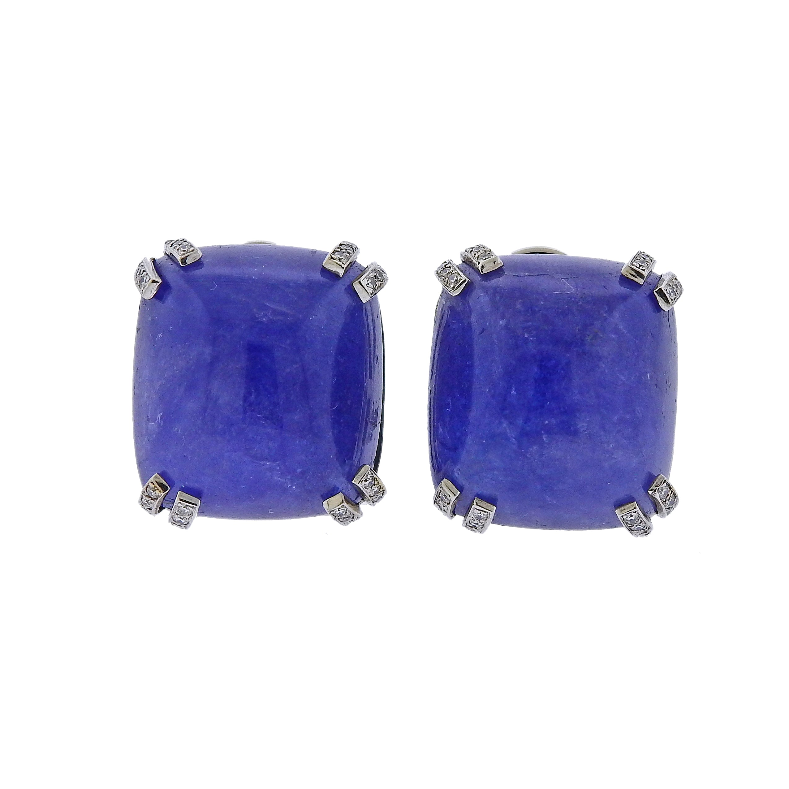 Seaman Schepps 40 Carat Tanzanite Cabochon Diamond Gold Earrings - Oak Gem