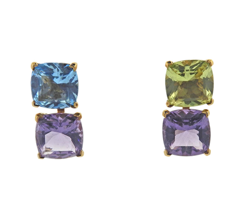 Asprey Multi Color Gemstone Gold Interchangeable Earrings