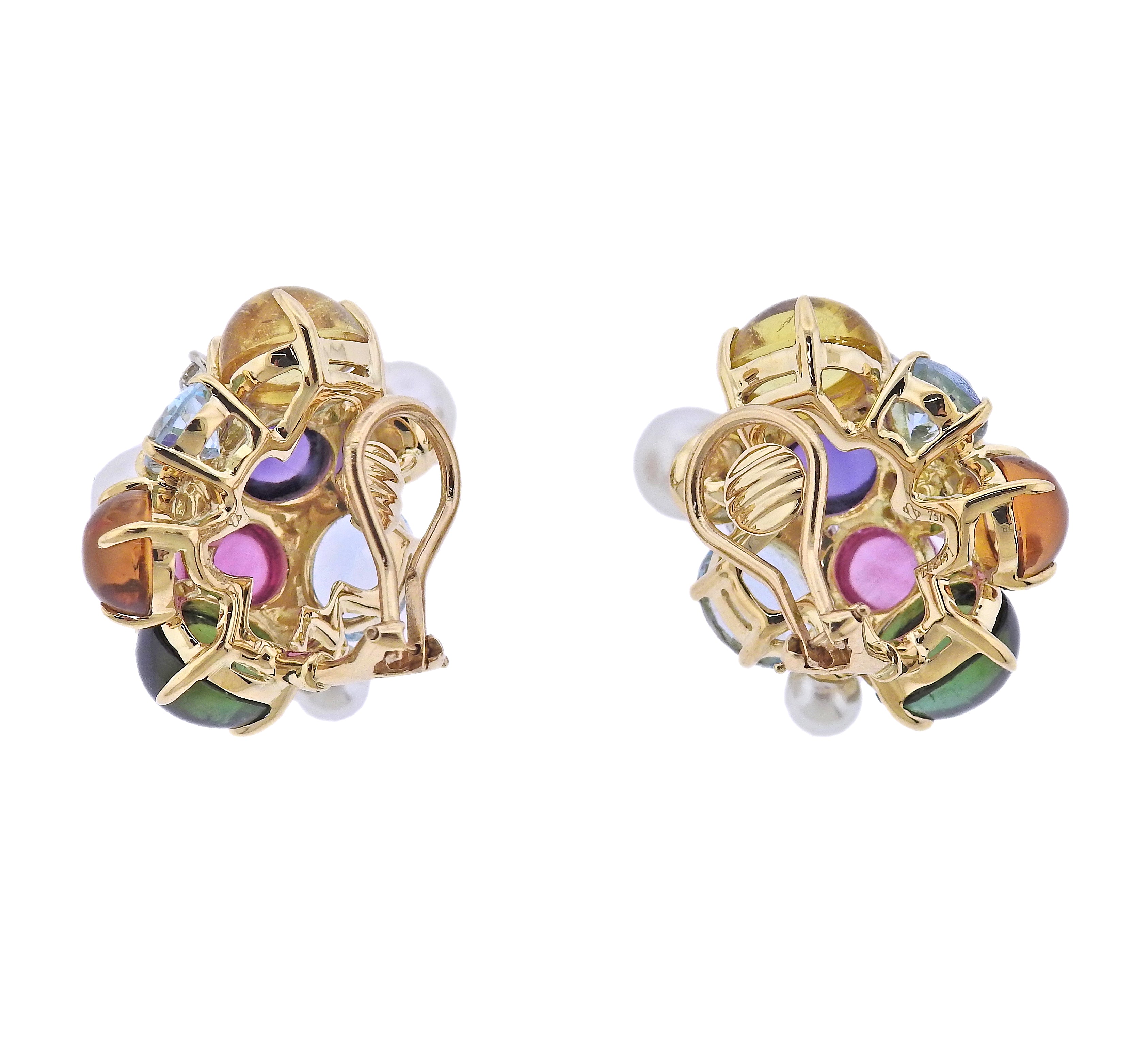 Seaman Schepps Large Bubble Gold Pearl Diamond Gemstone Earrings