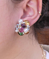 Seaman Schepps Large Bubble Gold Pearl Diamond Gemstone Earrings