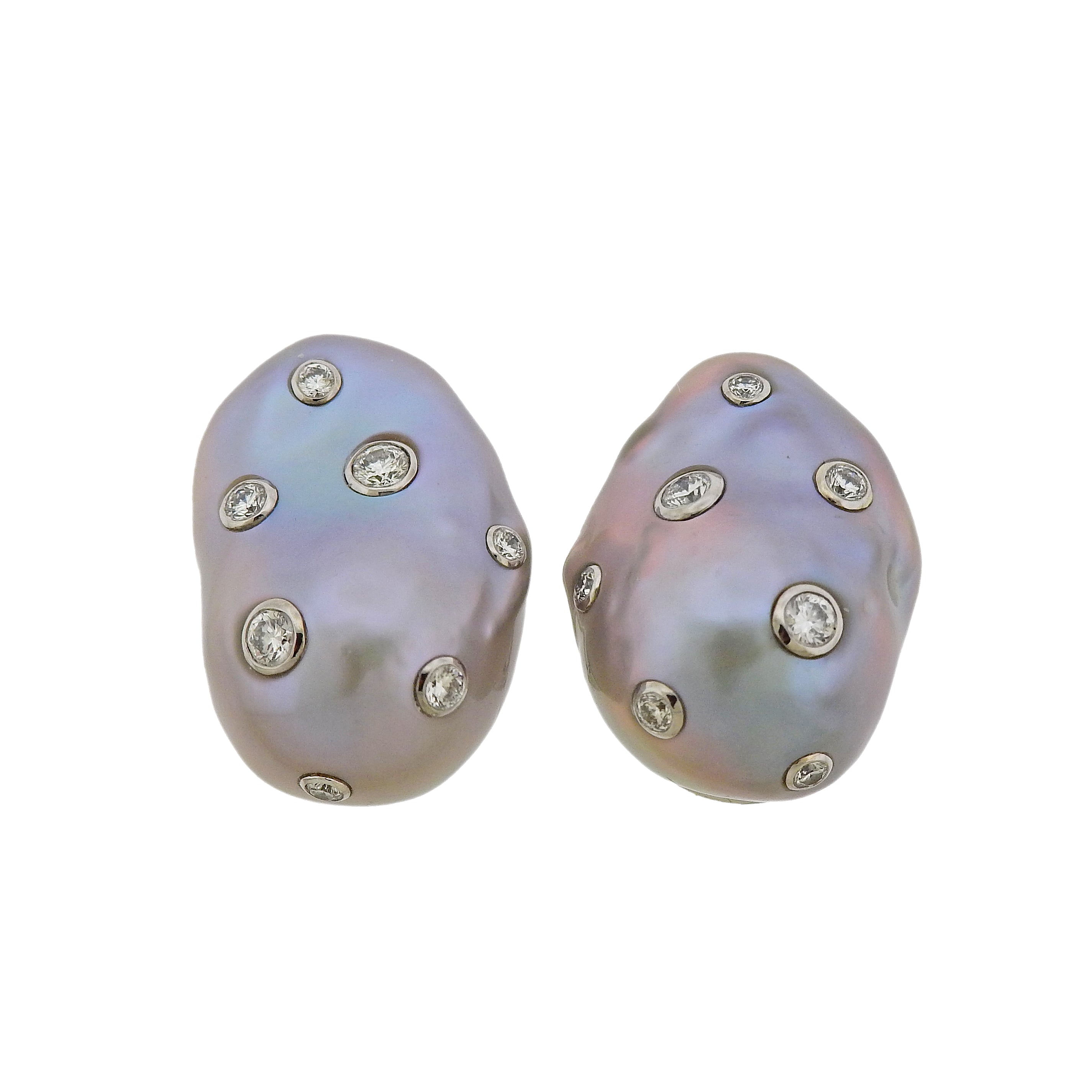 Trianon Baroque Pearl Diamond Gold Earrings - Oak Gem