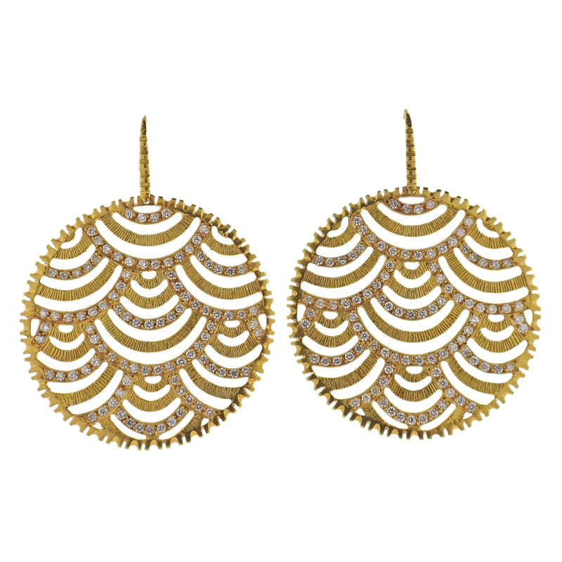 Lalaounis Greece Diamond Gold Earrings