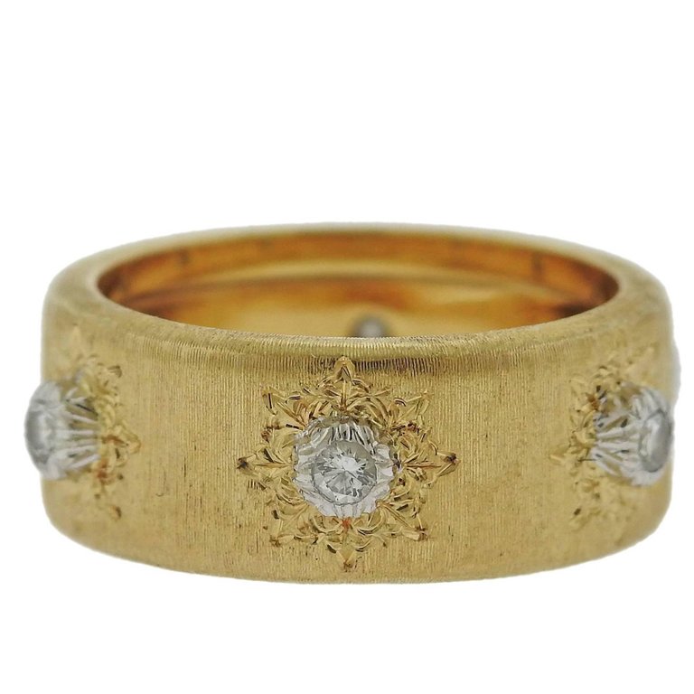 Buccellati Diamond 18 Karat Gold Wedding Band Ring - Oak Gem