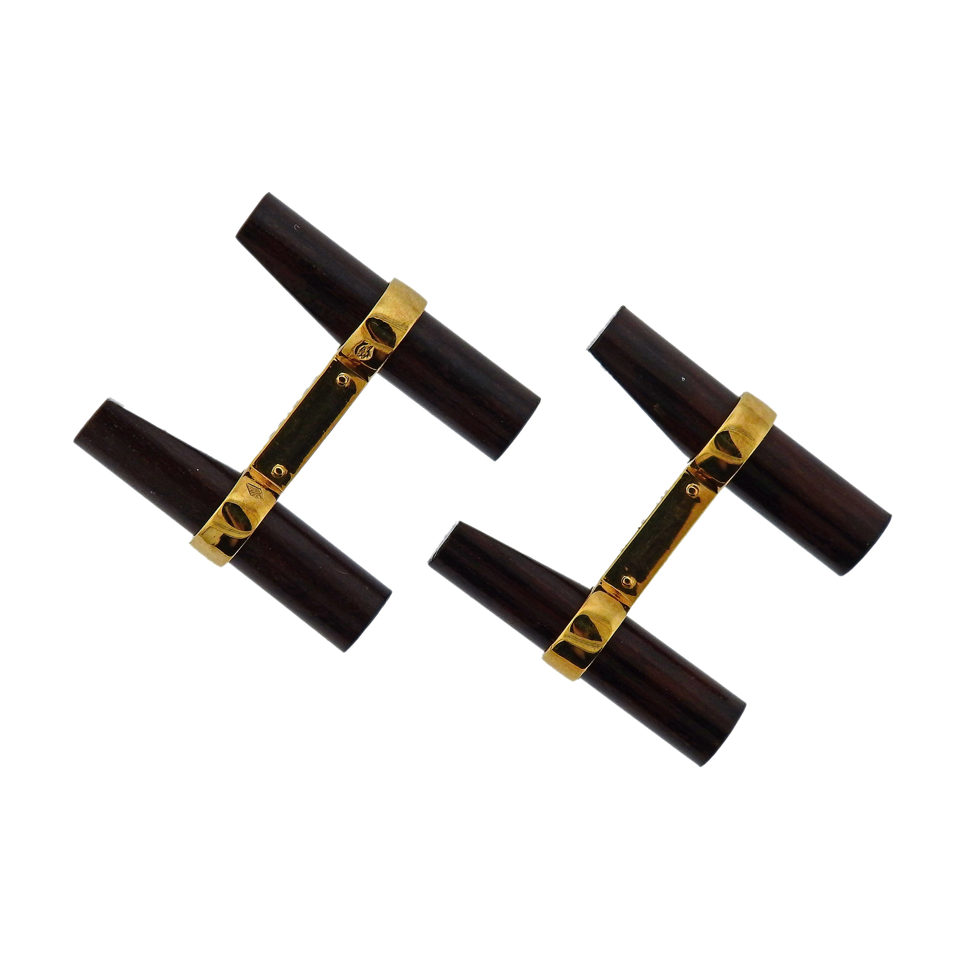 Cartier Wood Gold Bar Cufflinks - Oak Gem