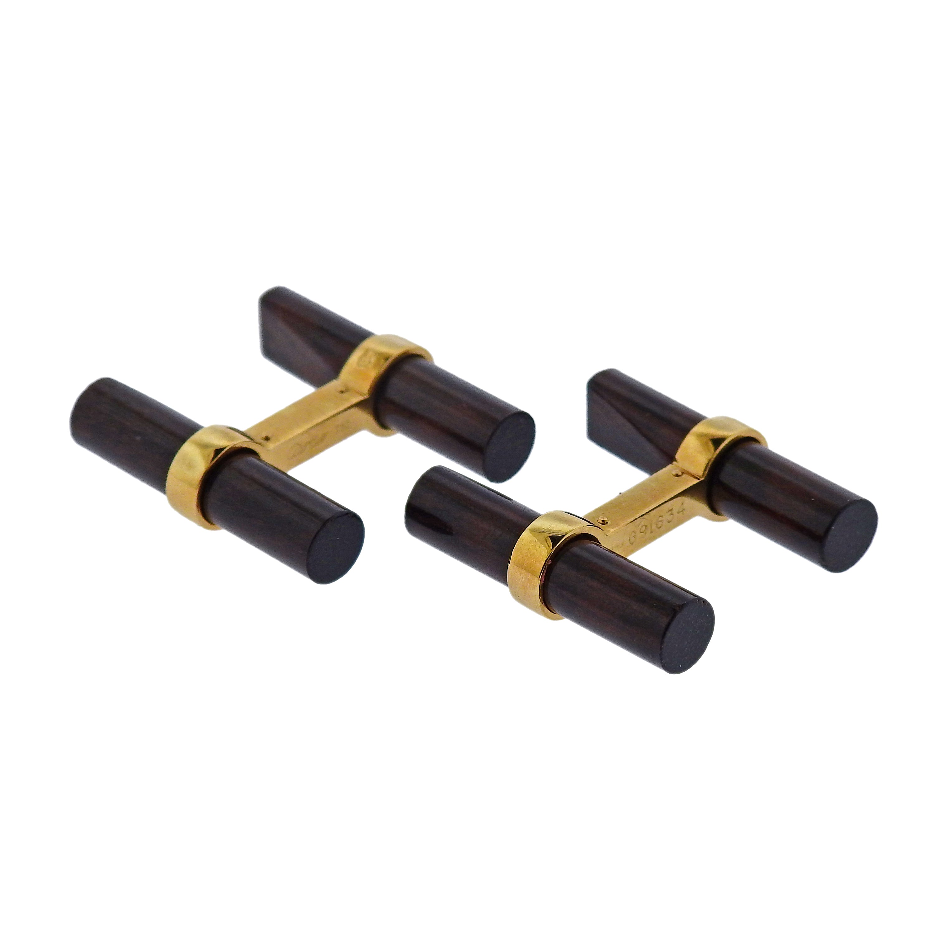 Cartier Wood Gold Bar Cufflinks - Oak Gem