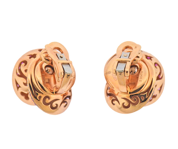 De Grisogono Chiocciolina Diamond Pink Sapphire Rubellite Gold Earrings - Oak Gem