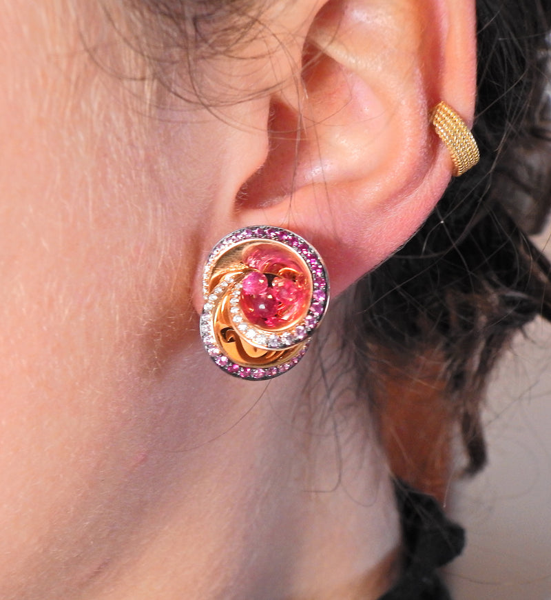 De Grisogono Chiocciolina Diamond Pink Sapphire Rubellite Gold Earrings - Oak Gem