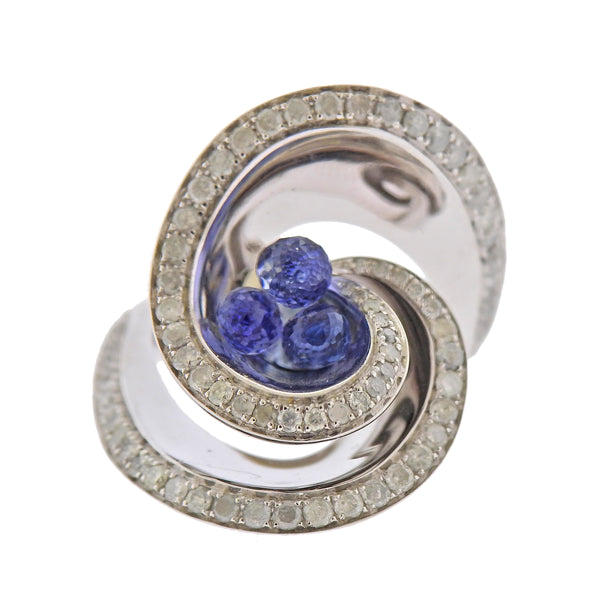 De Grisogono Chiocciolina Diamond Sapphire White Gold Ring 50 - Oak Gem