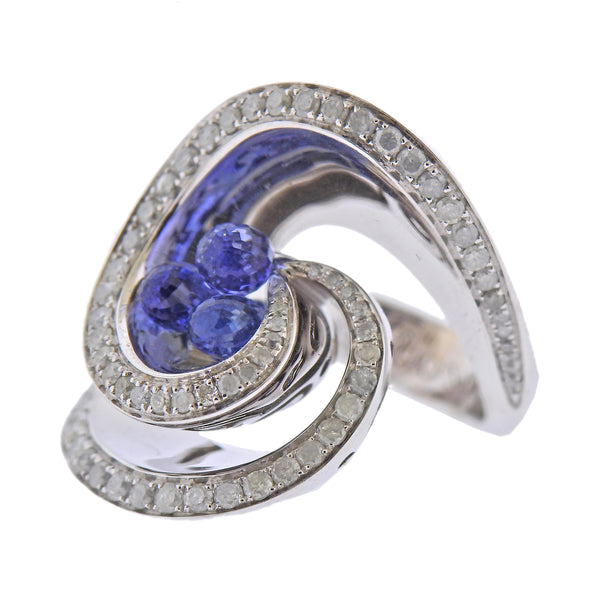 De Grisogono Chiocciolina Diamond Sapphire White Gold Ring 50 - Oak Gem