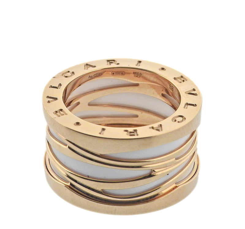 Bulgari B.Zero1 Rose Gold White Ceramic Band Ring