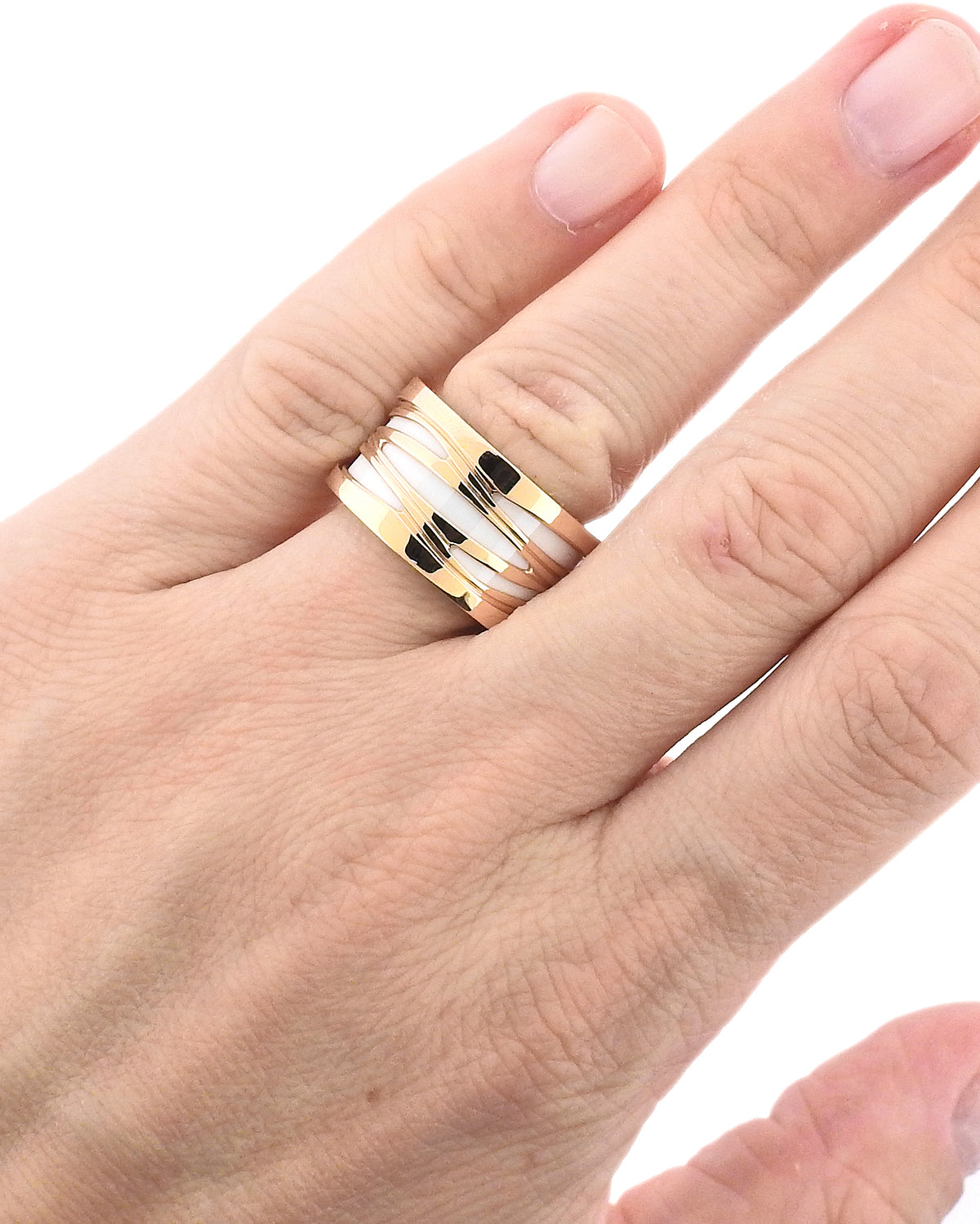 Bulgari B.Zero1 Rose Gold White Ceramic Band Ring – Oak Gem Bulgari B.Zero1 Rose Gold White Ceramic Band Ring – Oak Gem