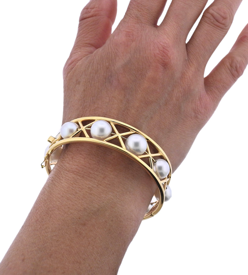 Assael South Sea Pearl Gold Bangle Bracelet