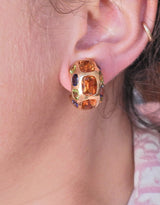 Chanel Coco Citrine Peridot Iolite Gold Half Hoop Earrings