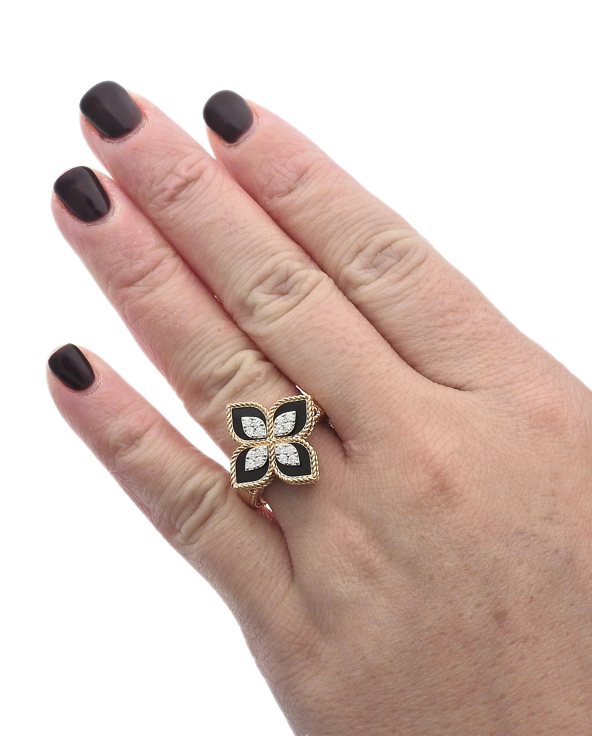 Roberto Coin Venetian Princess Black Jade Gold Diamond Ring