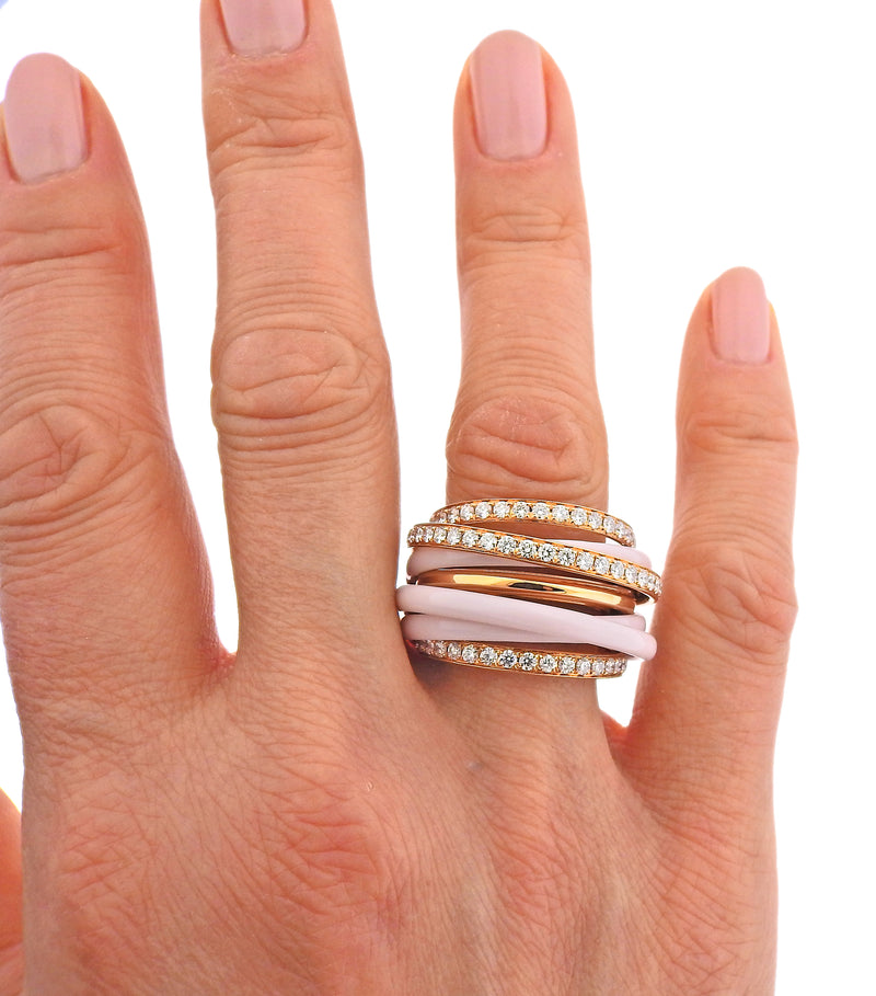 De Grisogono Allegra Rose Gold Ceramic Diamond Ring 53 - Oak Gem