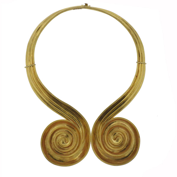 Lalaounis Greece Swirl Motif Gold Collar Necklace - Oak Gem