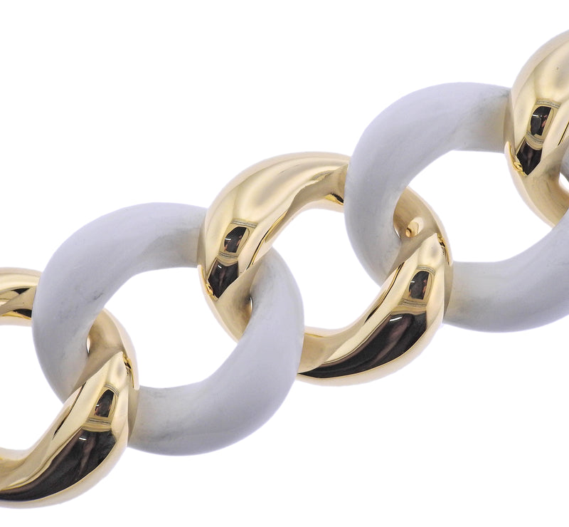 Seaman Schepps Gold White Ceramic Link Bracelet