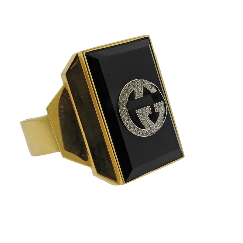 Rare Gucci Onyx Diamond Gold Cuff Bracelet - Oak Gem