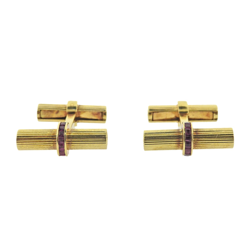 Tiffany & Co Midcentury Ruby Gold Bar Cufflinks