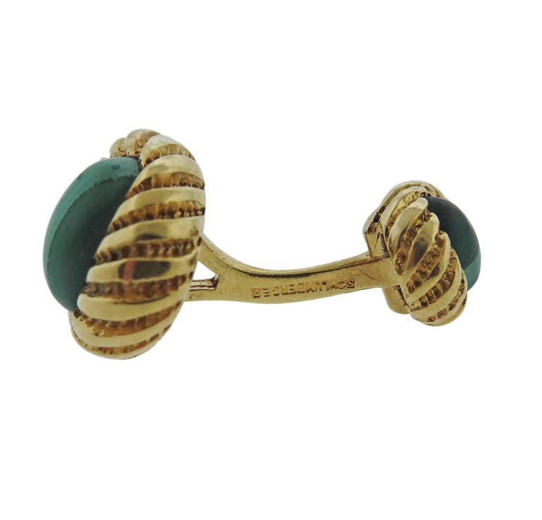 Tiffany & Co. Schlumberger Malachite Gold Cufflinks - Oak Gem