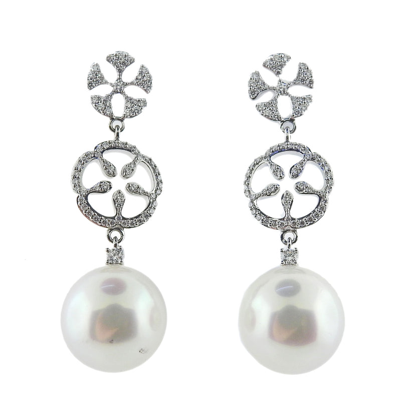 Mikimoto South Sea Pearl Diamond Gold Drop Earrings