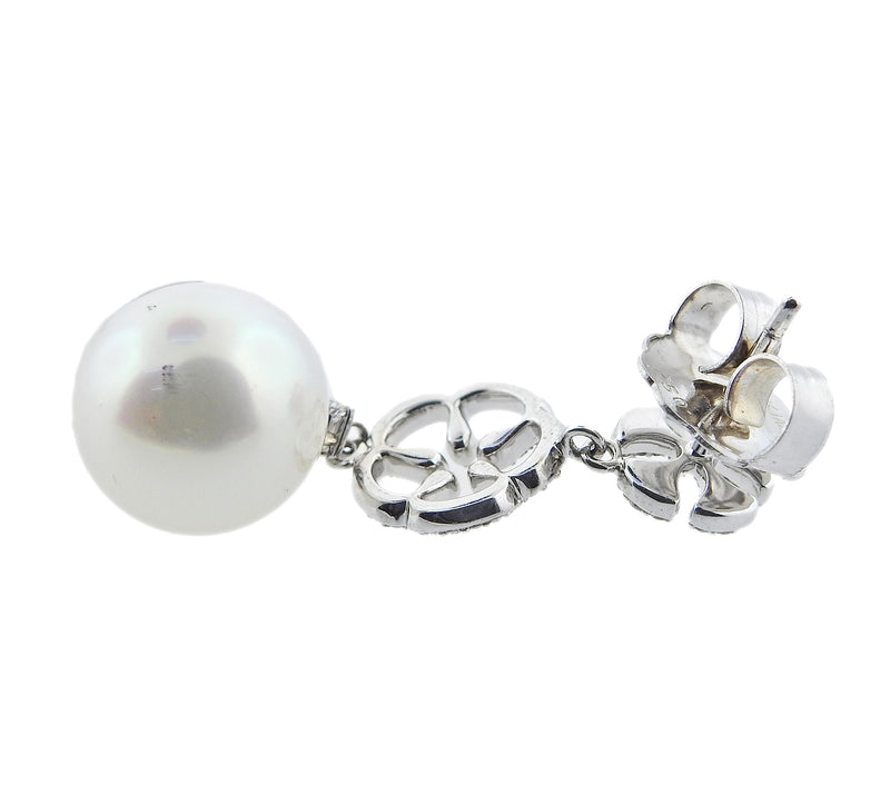 Mikimoto South Sea Pearl Diamond Gold Drop Earrings