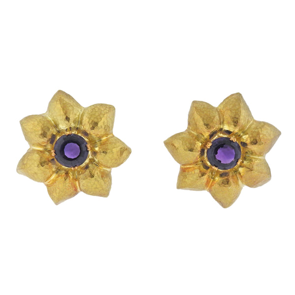 Tiffany & Co Paloma Picasso Amethyst Gold Flower Earrings