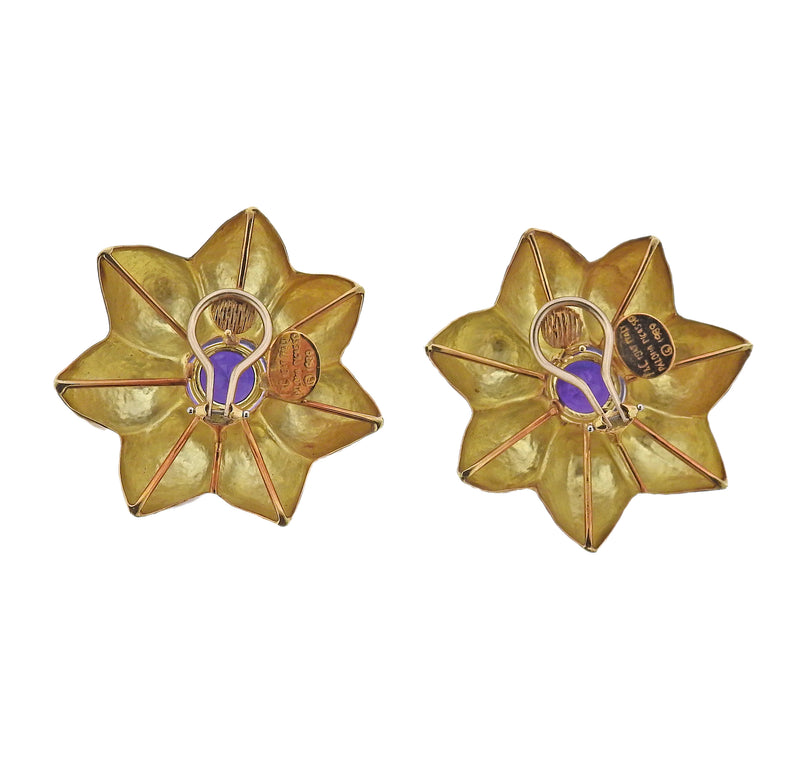Tiffany & Co Paloma Picasso Amethyst Gold Flower Earrings