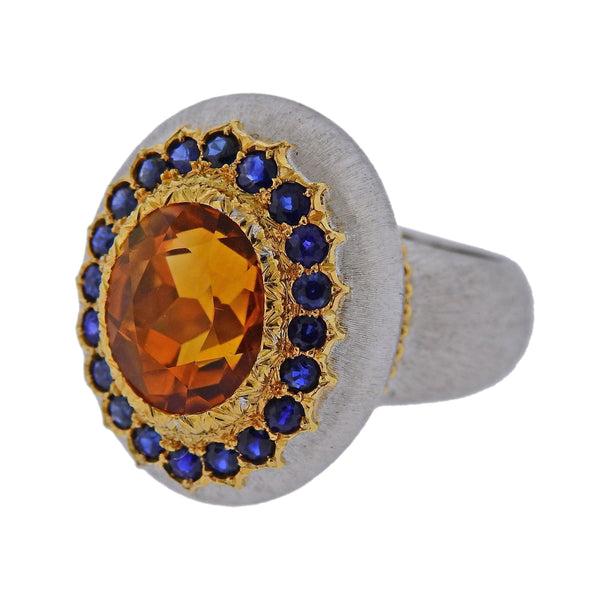 Buccellati Citrine Sapphire Gold Ring - Oak Gem