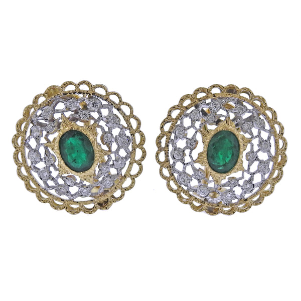Mario Buccellati Emerald Diamond Gold Earrings