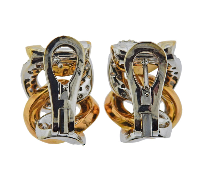 Italian Diamond Gold Modern Link Hoop Earrings - Oak Gem