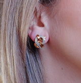 Italian Diamond Gold Modern Link Hoop Earrings - Oak Gem