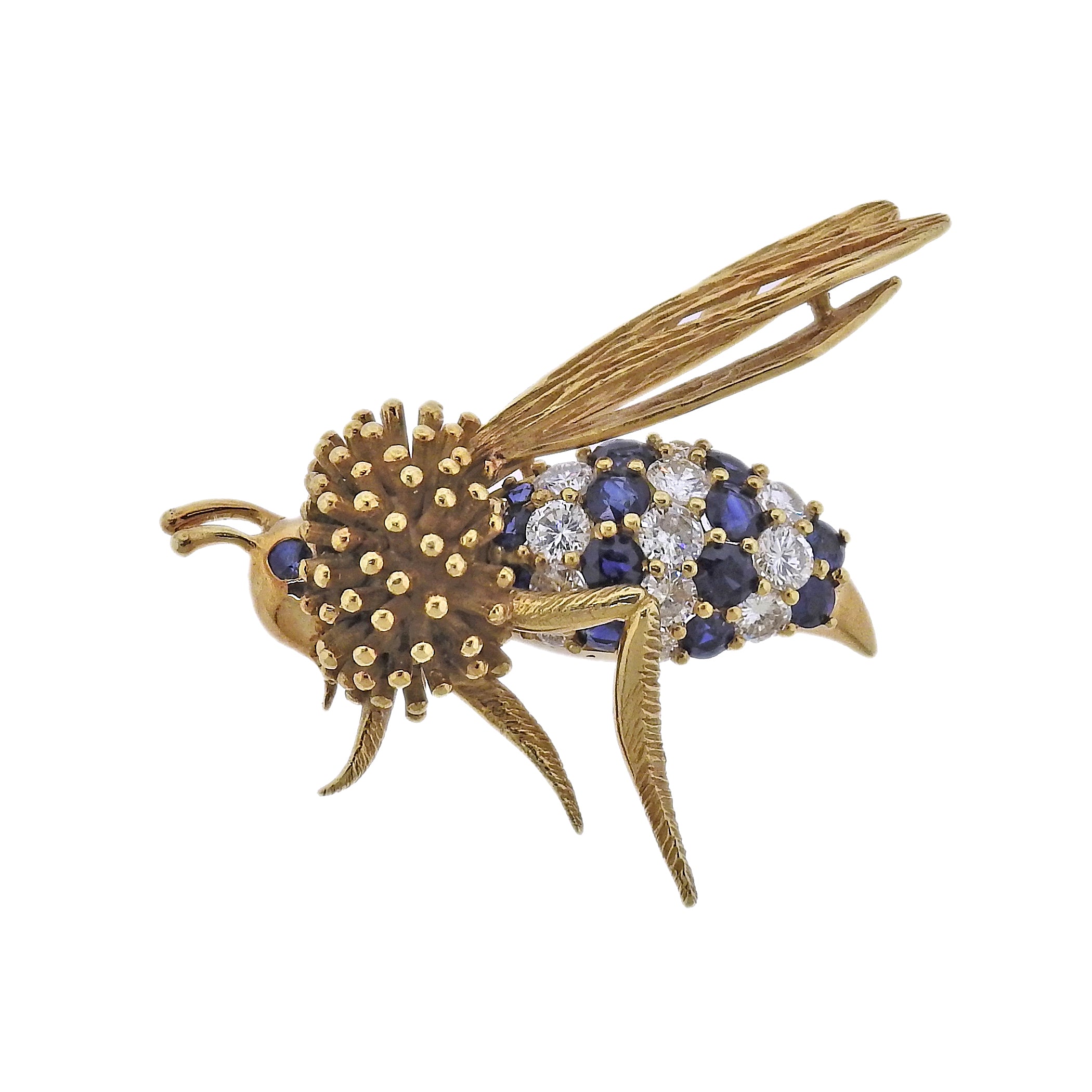 Diamond Sapphire Gold Wasp Bee Insect Brooch Pin