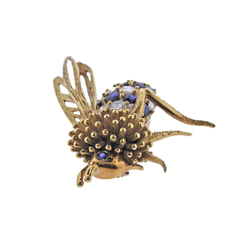 Diamond Sapphire Gold Wasp Bee Insect Brooch Pin