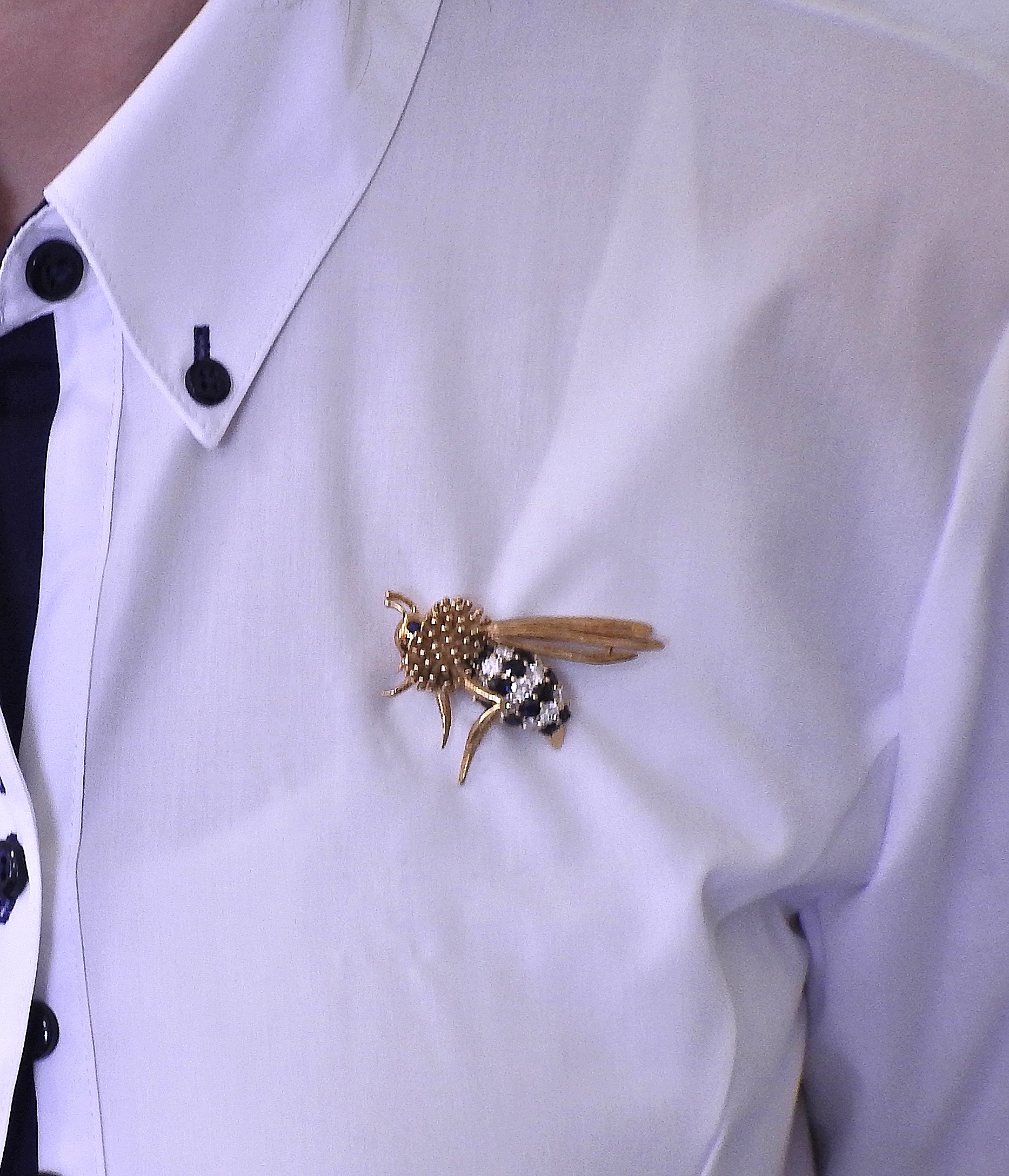 Diamond Sapphire Gold Wasp Bee Insect Brooch Pin