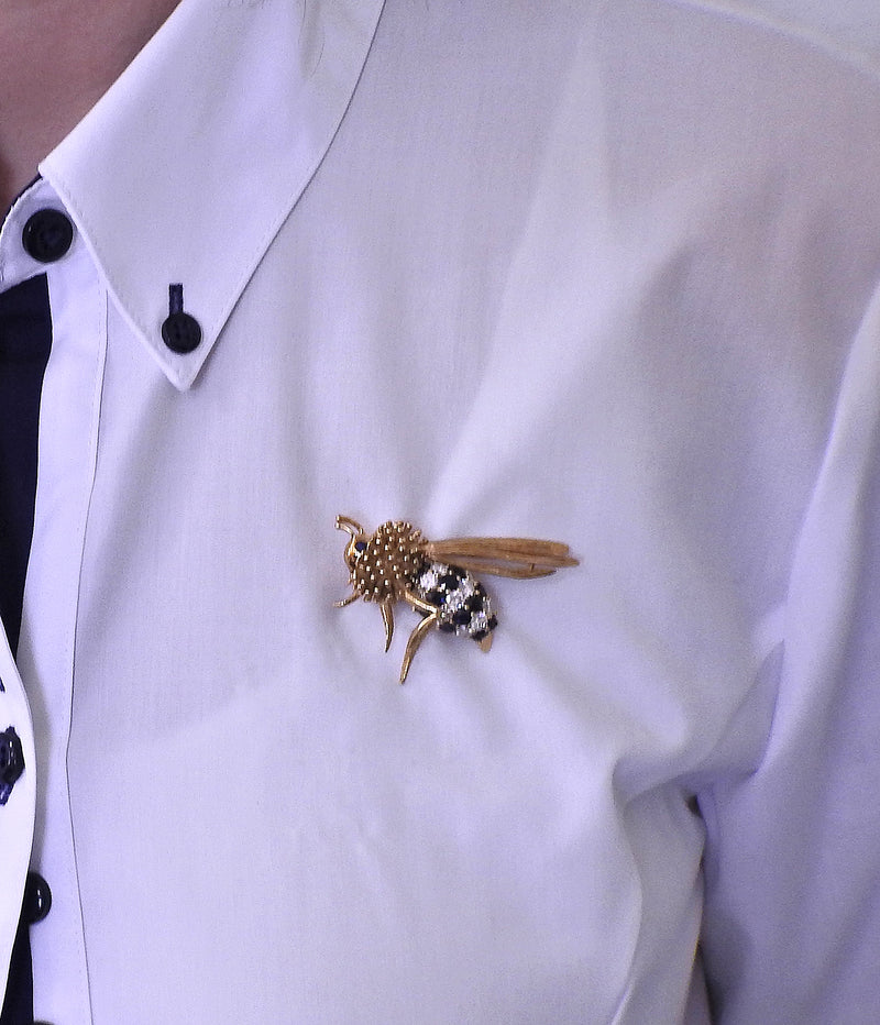 Diamond Sapphire Gold Wasp Bee Insect Brooch Pin