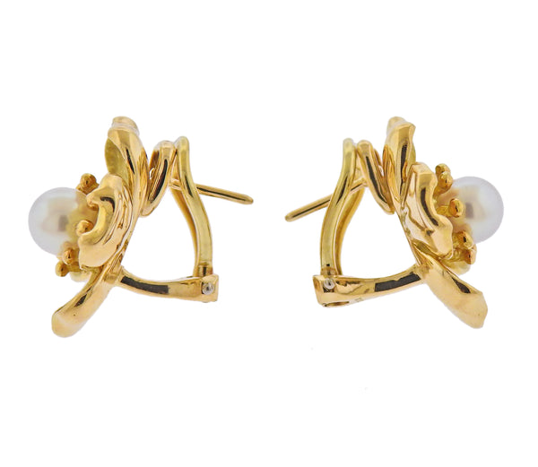 Tiffany & Co Pearl Gold Dogwood Flower Earrings - Oak Gem