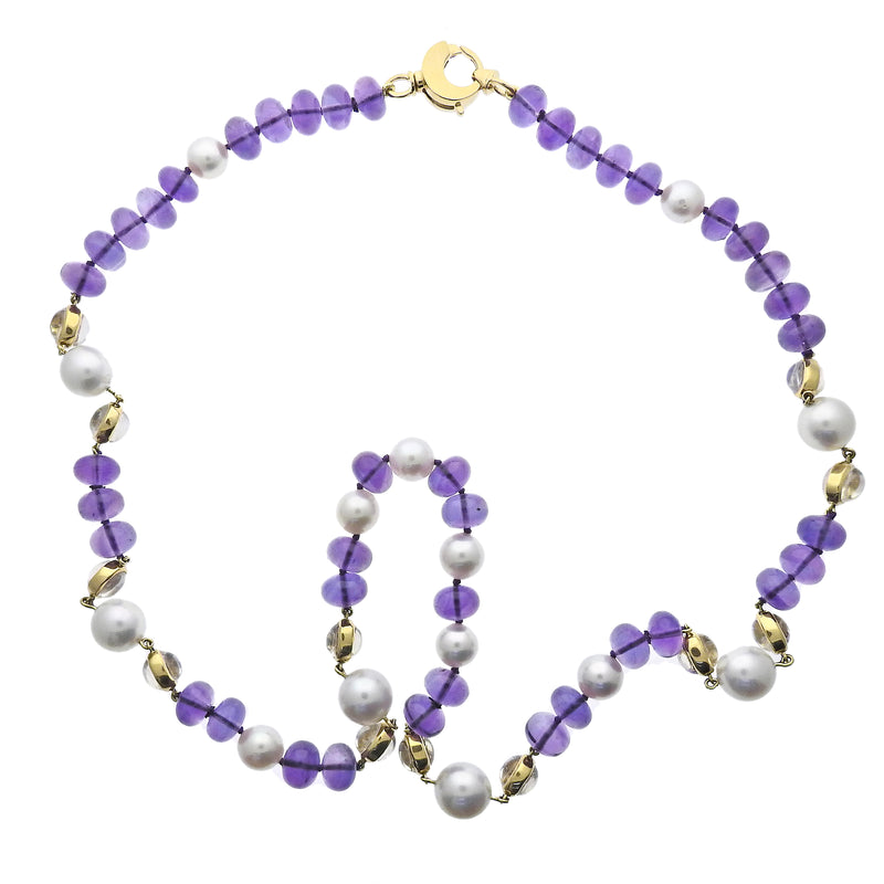 Assael South Sea Pearl Gold Moonstone Amethyst Bead Necklace