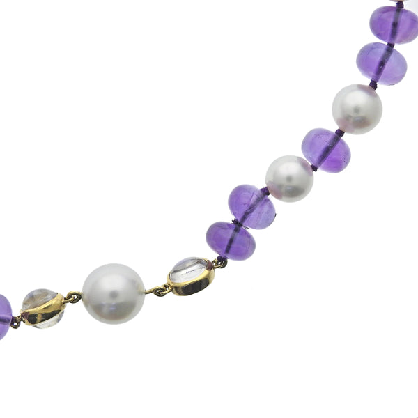 Assael South Sea Pearl Gold Moonstone Amethyst Bead Necklace