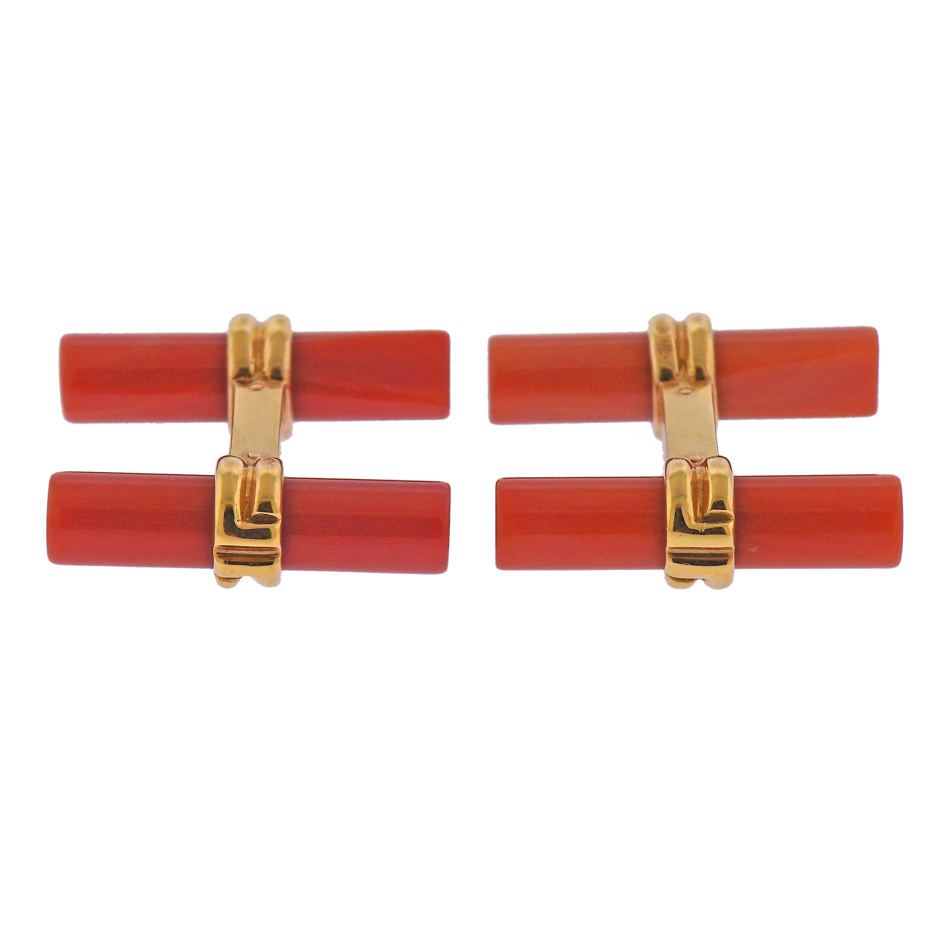 Boucheron Paris Coral Gold Bar Cufflinks - Oak Gem