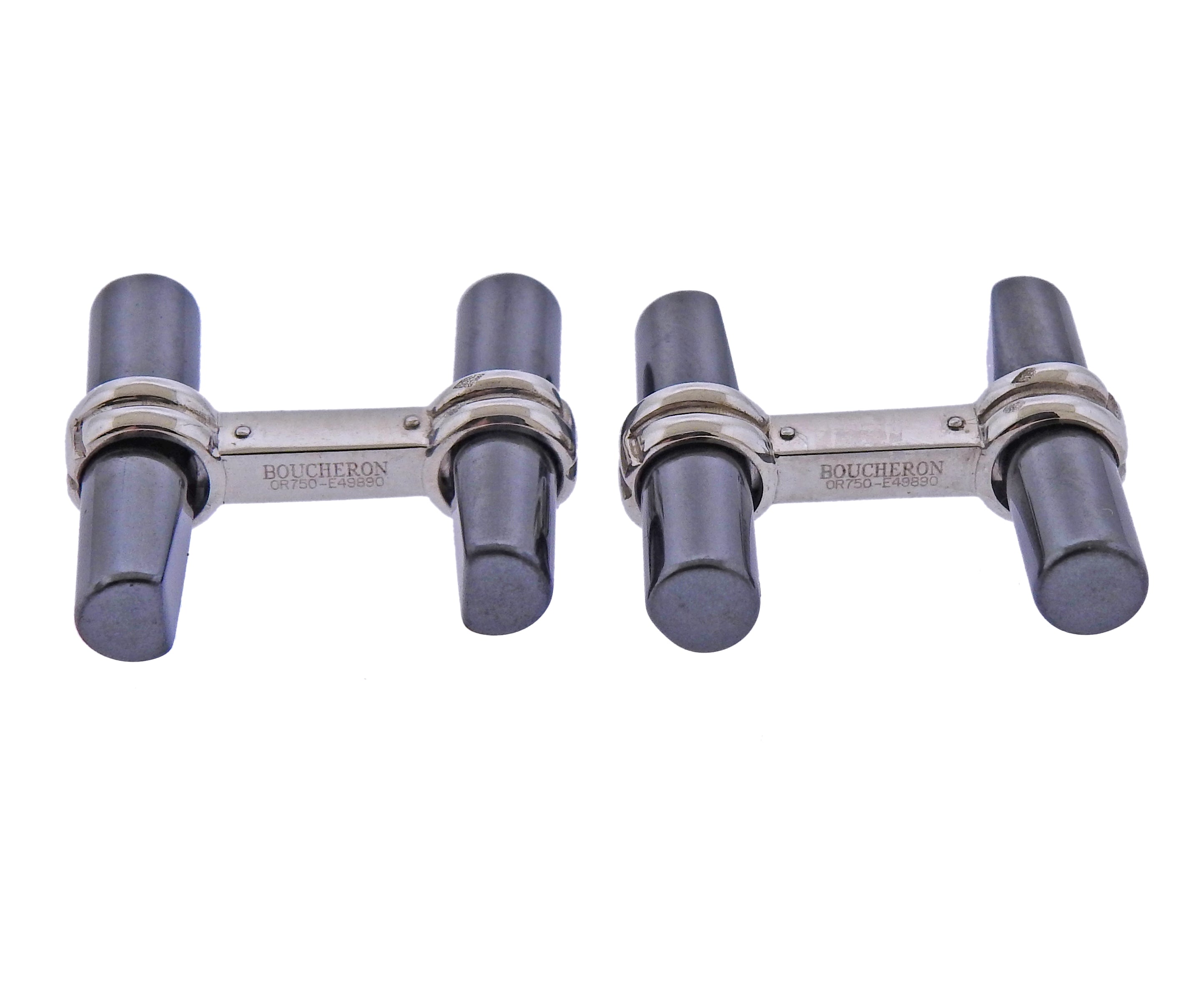 Boucheron Paris Hematite Gold Bar Cufflinks - Oak Gem
