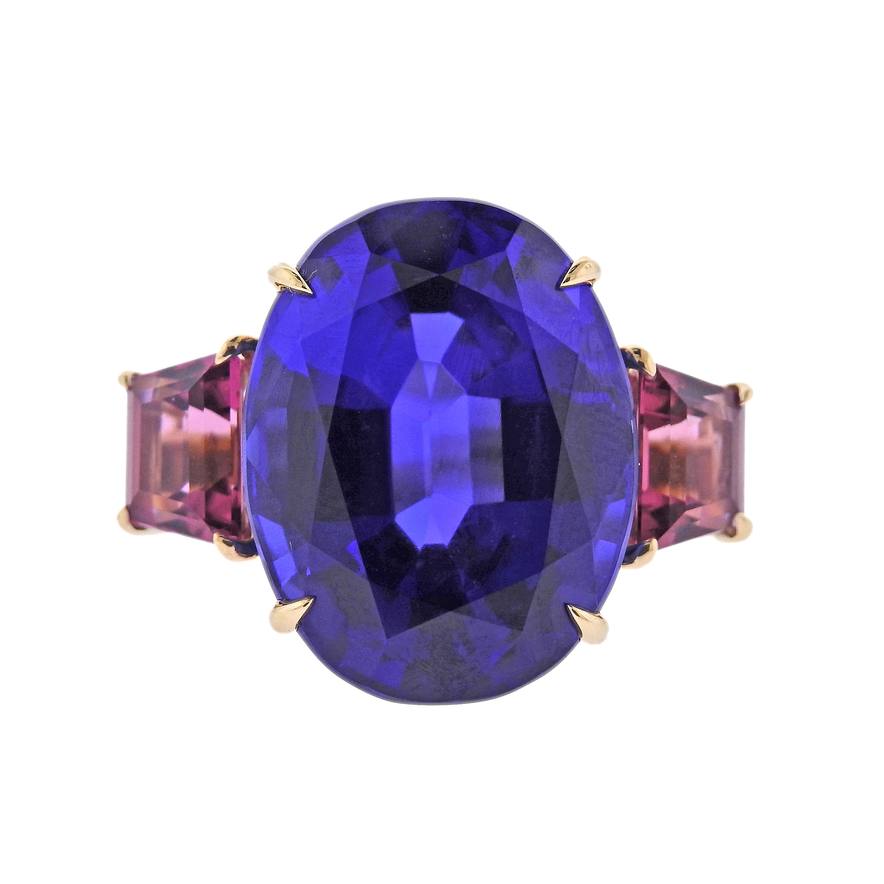 Seaman Schepps GIA 24.03ct Tanzanite Tourmaline Gold Ring